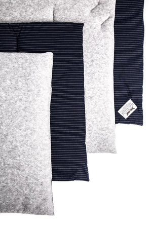 Marta Morgan Stable / Travel Bandage Pads (Grey Fleece with a Navy and Silver Striped Cotton)