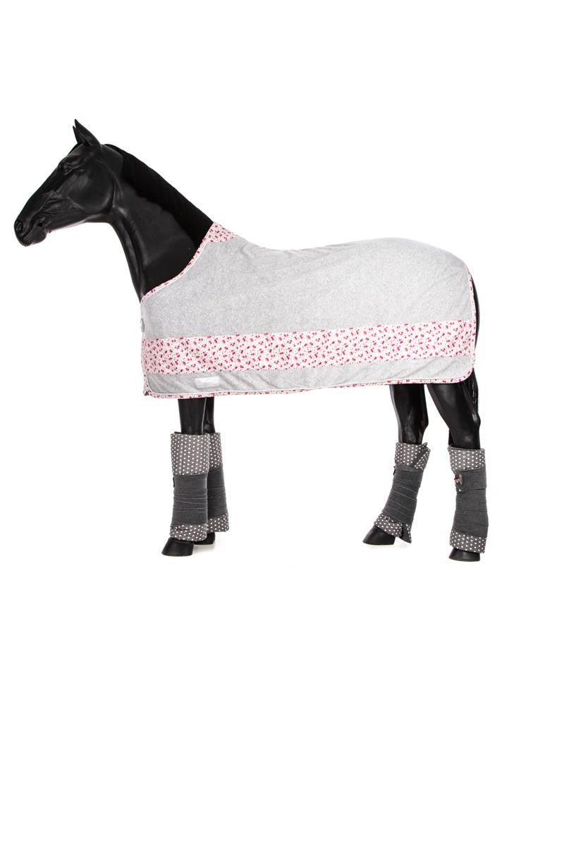 Marta Morgan Fleece Rug (Grey with a Pink Floral Band)
