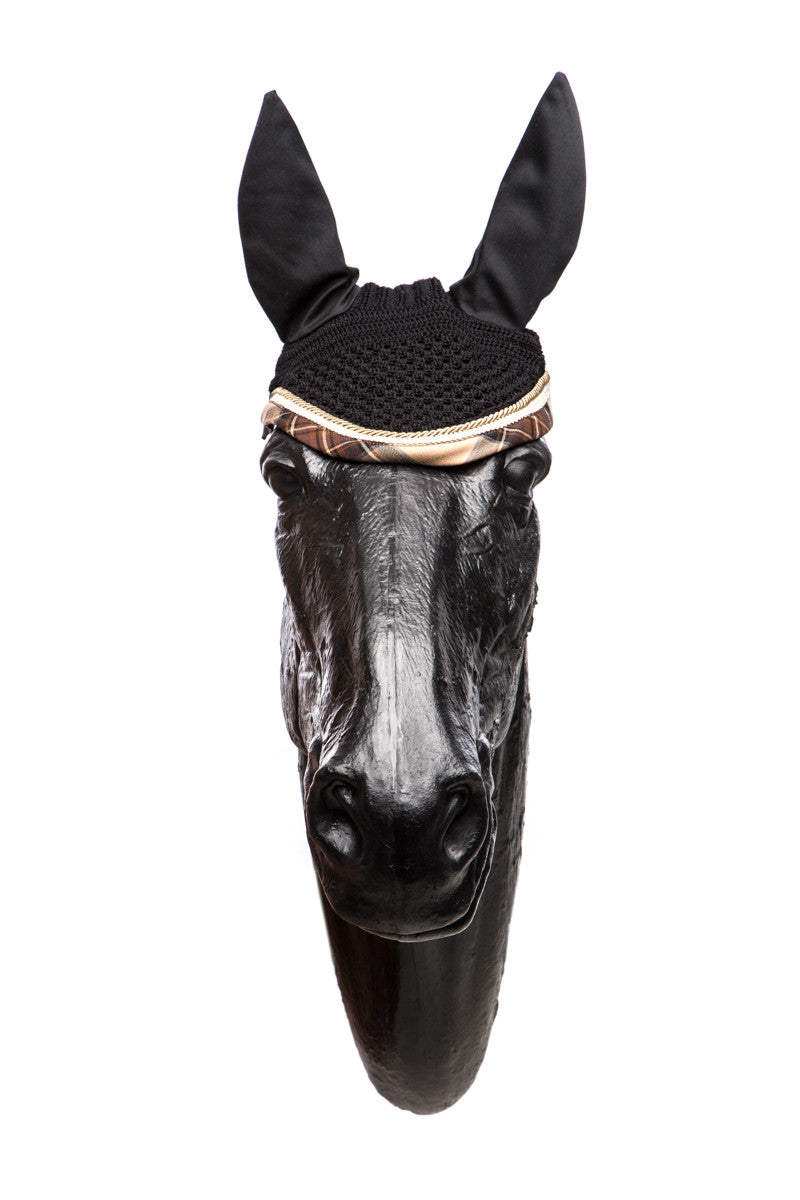 Marta Morgan Fly Ears (Black with a Brown Tartan Trim)