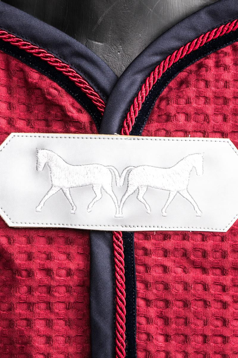 Marta Morgan Waffle Cotton Rug (Bordeaux with Navy Trim)