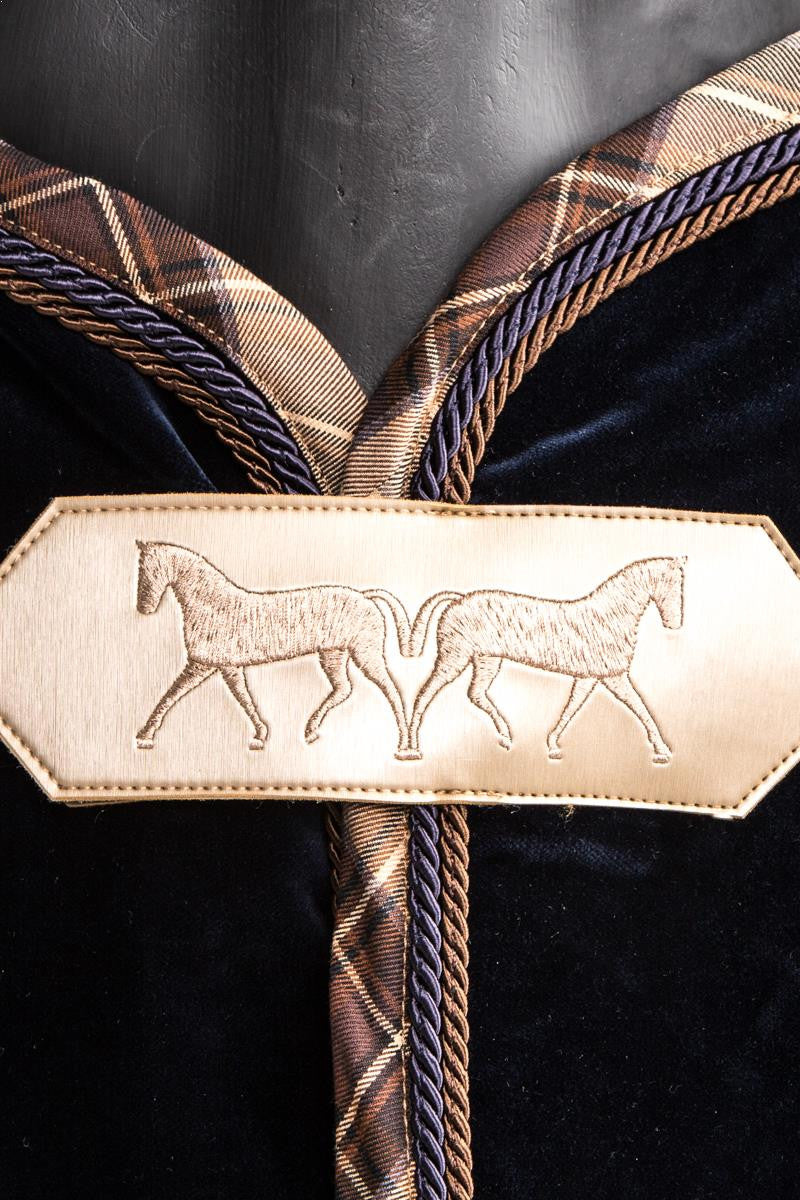 Marta Morgan Velvet Rug (Navy with a Brown Tartan Trim)