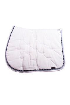 Marta Morgan Cotton Saddle Blanket (White Cotton with White Satin and Navy Trim)