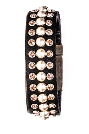 Bracelet Vienna Pearl (Black Leather)