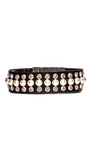 Bracelet Vienna Pearl (Black Leather)