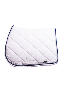 Marta Morgan Cotton Saddle Blanket (White Cotton with White Satin and Navy Trim)