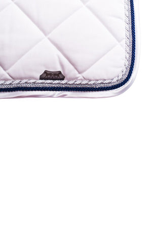 Marta Morgan Cotton Saddle Blanket (White Cotton with White Satin and Navy Trim)