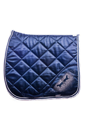 Marta Morgan Satin Swarovski Saddle Blanket (Navy with White Satin Trim)